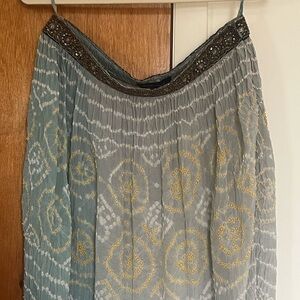 Moda International Green Silk Embroidered Maxi Skirt